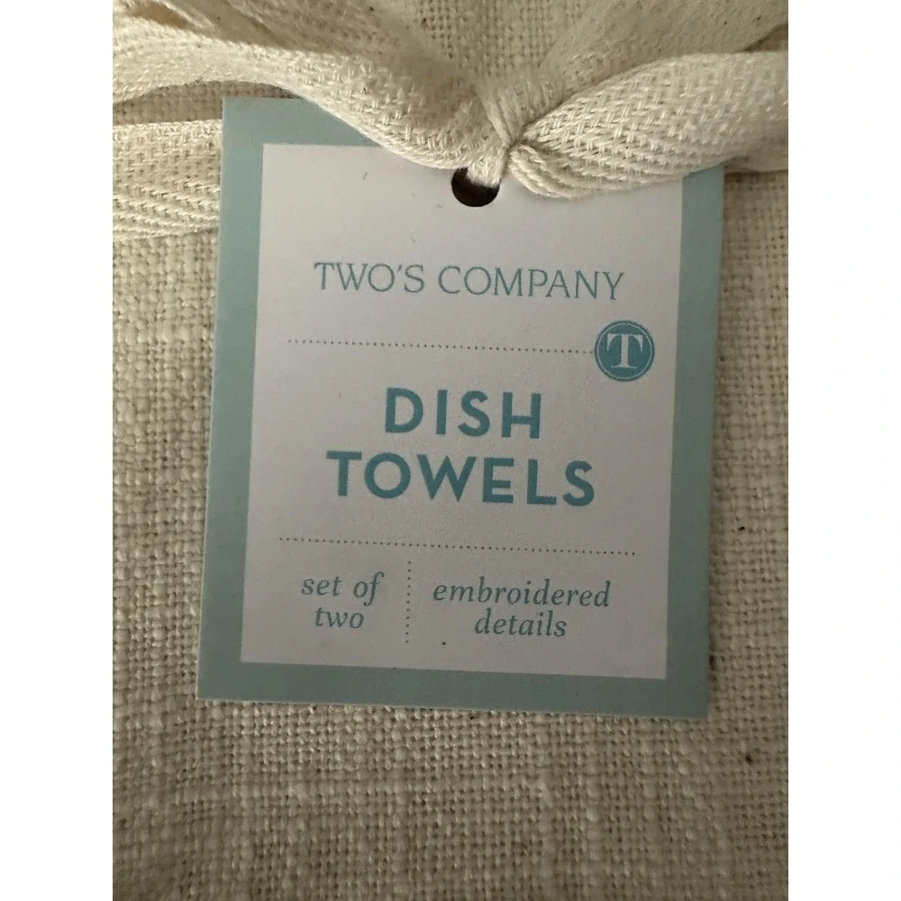 Two's‎ Company Dish Towels Set Of 2 Beige Embroidered Seashell Coastal Nautical